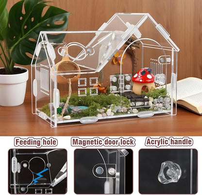 Acrylic Jumping Spider Terrarium with Magnetic Lock – 5.6” Tall Transparent Enclosure for Tarantulas, Hermit Crabs & Small Insects – Secure Ventilated Habitat with Easy Snap Assembly