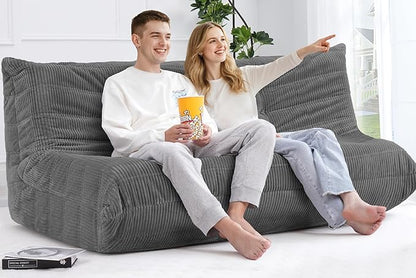 Bean Bag Chair,Giant Beanbag Chairs for Adults,Comfy Large Fireside Chair Lazy Sofa,Corduroy Bean Bag Lounger with Memory Foam Filled,Floor Sofa Couch for Living Room (Dark Grey, 3-Seater)