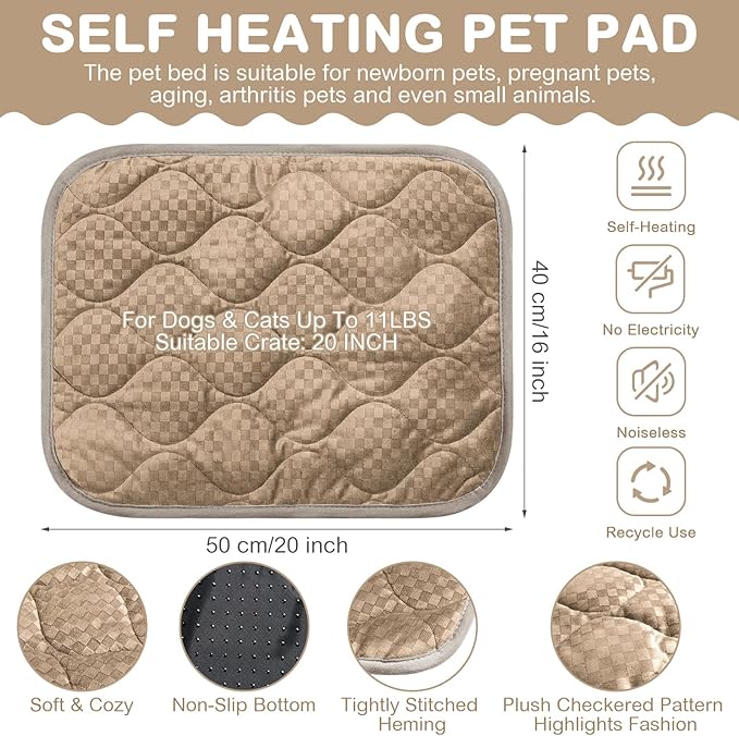 4 Pack Self Warming Cat Mat Self Heating Cat Pad Warm Thermal Pet Bed Washable Dog Crate Pad Body Heat Dog Bed Mat Blanket Non Slip Bottom for Outdoor Indoor Pets