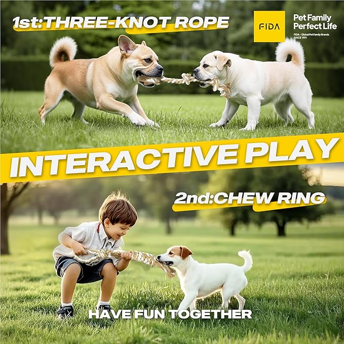Fida Dog Rope Toys 4 Pack, Puppy Teething Sturdy Cotton Chew Tug Ropes Indoor/Outdoor, Exercise Interactive Tug O'War Toys Set for Boredom Small-Meidum Dogs