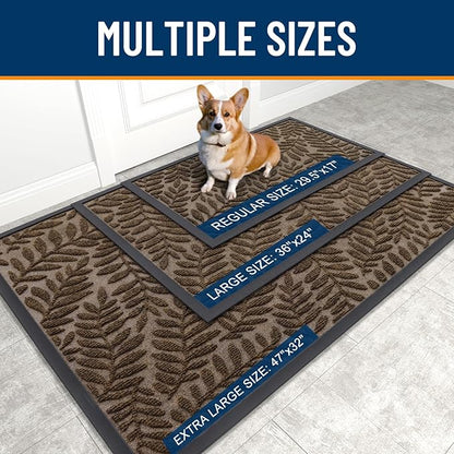 OLANLY Door Mat Indoor Outdoor Entrance, 29.5x17, Waterproof All-Weather All-Season Doormat, Sturdy Natural Rubber, Stain and Fade Resistant, Low Profile, Easy Clean Patio Entryway Mat, Medium Brown