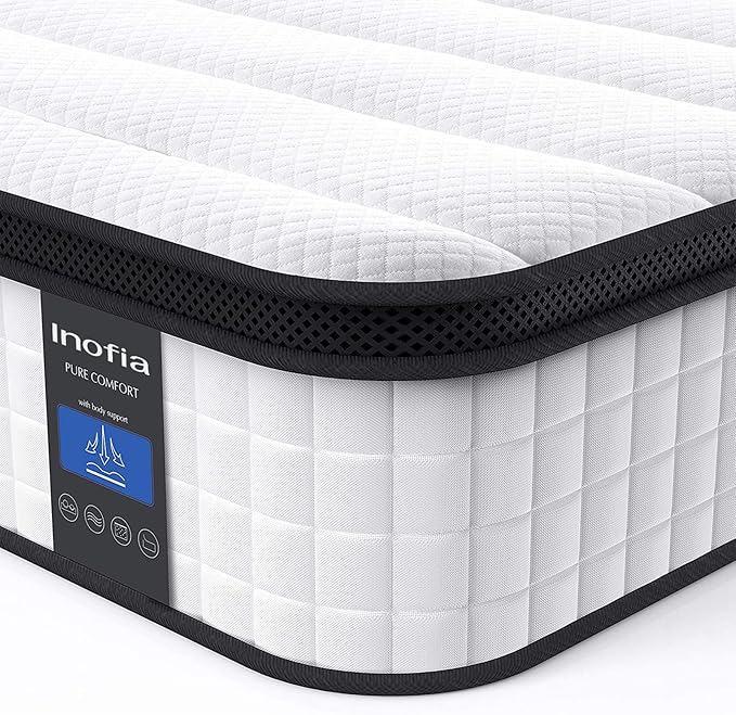 Inofia Twin Mattress, 10 Inch Hybrid Innerspring Single Mattress Cool Twin Bed Supportive & Pressure Relief, Breathable Soft Knitted Fabric Cover, Medium Firmness