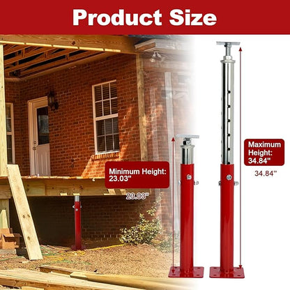 2 PCS Adjustable House Jacks Post for Leveling, 19"- 36"(1'7"-3') Floor Joist Support Jack for Basement and Crawl Space, 4400 lbs Max Load Capacity(Each), Galvanized Steel, Red