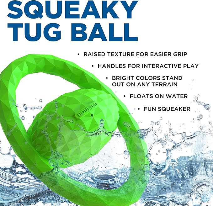 Playology Hound2O Dog Toys | Squeaky Tug Ball Toy for Tug of War | Green Floating Outdoor Toy - Easy to Clean and Made from Non Toxic Materials