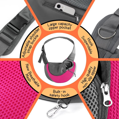 YUDODO Pet Sling Carrier for Small Dogs & Cats – Hands-Free Puppy Carrier with Safety Hook, Large Zipper Pocket, Soft Breathable Mesh, Adjustable Strap & Reflective Strip (Pink 1.0 S)