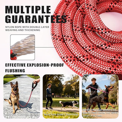 Nylon Dog Leash for Medium Large Dogs, 5-FTReflective Heavy Duty Leash with Comfortable Handle & Poop Bag Dispenser Ring, 1/2 Inch Wide, Secure Reinforcement for Walking (Red, L)