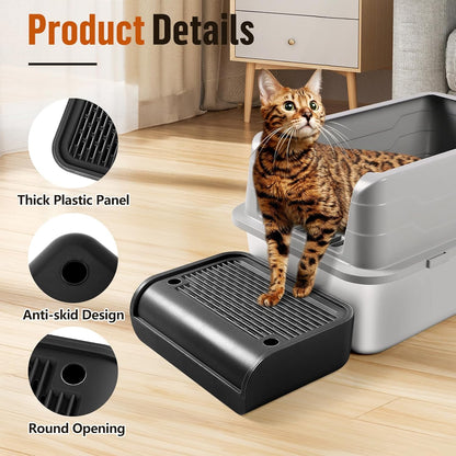 Cat Litter Box Step, Cat Litter Box Ramp Mat with Filter Function for Self-Cleaning Cat Litter Box, Easy to Clean, Cat Pedal Step Stool Ideal for Kitten & Elderly Cats (Black)