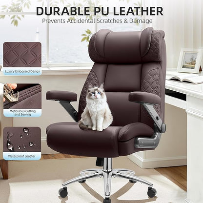 Office Desk Chair, Big and Tall Executive Office Computer Chair, Extra Wide 500LBS Heavy Duty Office Chair, High Back Ergonomic Office Gaming Chair with Adjustable Lumbar Support & 5D Flip Arms