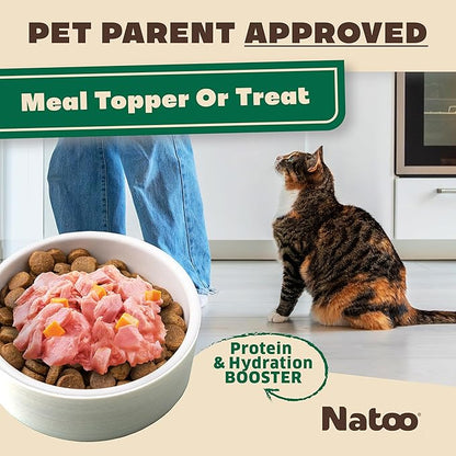 NATOO Cat Food Topper for Picky Eaters & Healthy Soft Cat Treat (Salmon & Pumpkin), Wet Food with Gravy, High Protein & Limited Ingredient, 2.4 oz (Case of 20)
