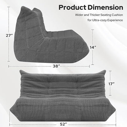 HABUTWAY Bean Bag Chairs Fireside Lazy Floor Sofa, Soft Teddy Fleece 2 Seater Sofa with High-Resilience Foam Filling，Beanbag for Living Room, Bedroom, Office (Dark Grey Teddy)