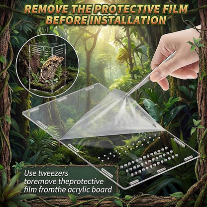 Hushee 2 Pcs Acrylic Reptile Terrarium Easy Assembly, 360° Clear & Keep Pet Secure Design for Jumping Spiders, Tarantulas, Frog, Mantis, Geckos, Ventilated Habitat Terrarium Enclosure 9.8*5.9*5.9in