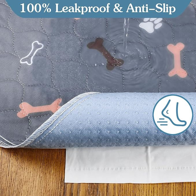 Washable Pee Pads for Dogs, 2 Pack Reusable Puppy Pads, 18"x24" | Super Absorbent, Waterproof & Leakproof, Non-Slip Bottom, Machine Washable, For Floors, Beds, Couches, Crates, Carpets, Cars