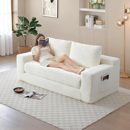 73" Cloud Loveseat Sofa Couch in a Box, 2 Seater Boneless Couch, Convertible Pull Out Sofa Bed with Pillows, No Assembly, Memory Foam, Modern Small Couches for Small Spaces (A-Beige)