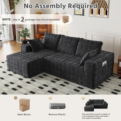 94" Cloud Sectional Couch with L-Shape Chaise,4 Seat Modern Modular Sofa with Side Pockets,Upholstered Couches for Living Room Bedroom, Boneless Couch,No Assembly Required