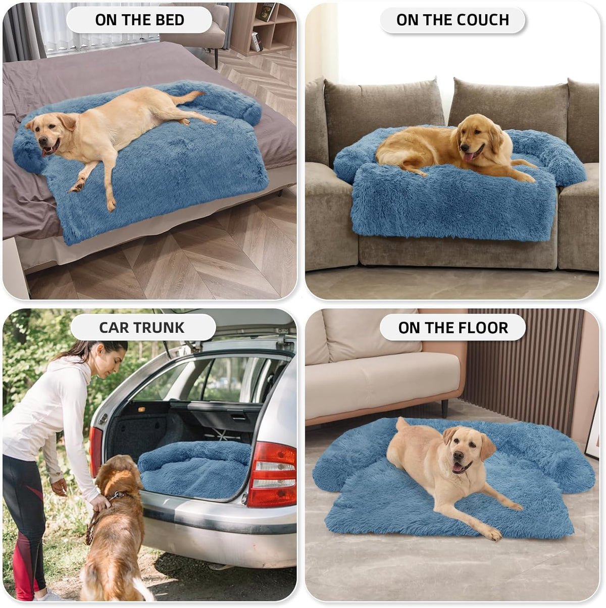 GGIB Calming Dog Bed Fluffy Plush Dog Mat for Furniture Protector with Removable Washable Cover for Large Medium Small Dogs and Cats (Extra Large (53x39.3x6), Navy)