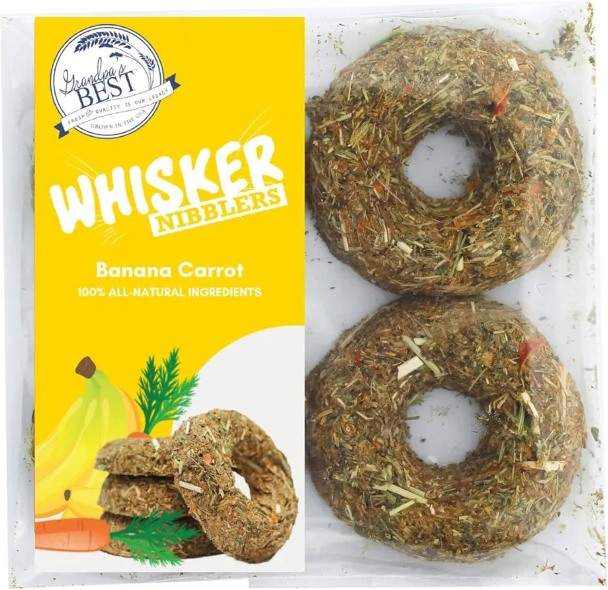 Grandpa's Best Whisker Nibblers Banana Carrot Treats for Rabbits, Guinea Pigs and Small Animals