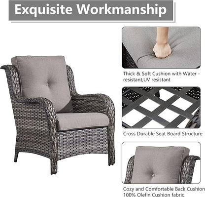 Rilyson Wicker Patio Furniture Set - 5 Piece Rattan Outdoor Sectional Conversation Sets with 2 Chairs,2 Ottomans and 1 Side Table for Porch Deck Garden(Mixed Grey/Grey)