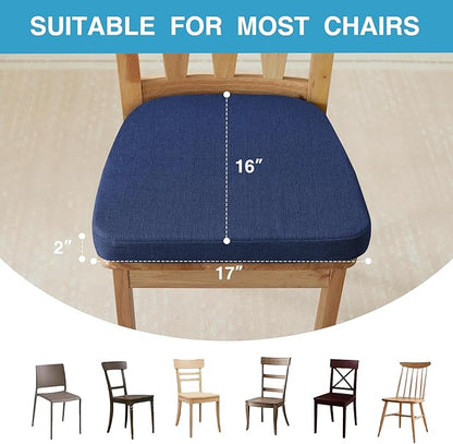 Chair Cushions for Dining Chairs Set of 4, Non Slip Kitchen Chair Pads, 17" x 16" x 2", Indoor Dining Chair Cushions with Ties, D-Shaped Seat Cushions for Kitchen Chairs, Navy Blue