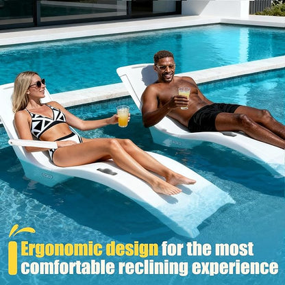 MARKETTY Pool Lounger, Fade-Resistant, Waterproof, Anti-Floating Patio Furniture, Pool Lounge Chair for Sun Shelf, Use in Pools with Shelves Up to 9-Inches Deep or Outside Pool Deck, White