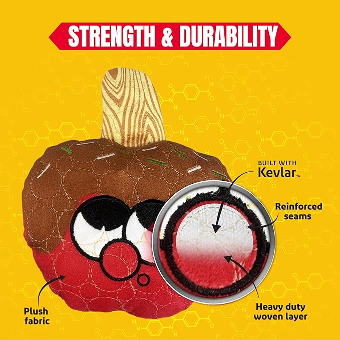 Bite Force -Durable & Strong Dog Toy Candy Apple Buddy with Squeaker, Kevlar-Reinforced for Aggressive Chewers for Small Medium Large Dogs - red.