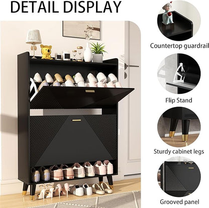 Shoe Cabinet Storage for Entryway: 65" Black Shoe Organizer Cabinet