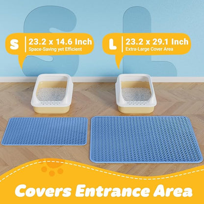 Cat Litter Mat - 23.2'' x 14.6'' Small Litter Trapping Mat, Easy to Clean Litter Box Mat, Waterproof, Urine-Proof, Non-Slip Kitty Litter Mats for Floor, Blue