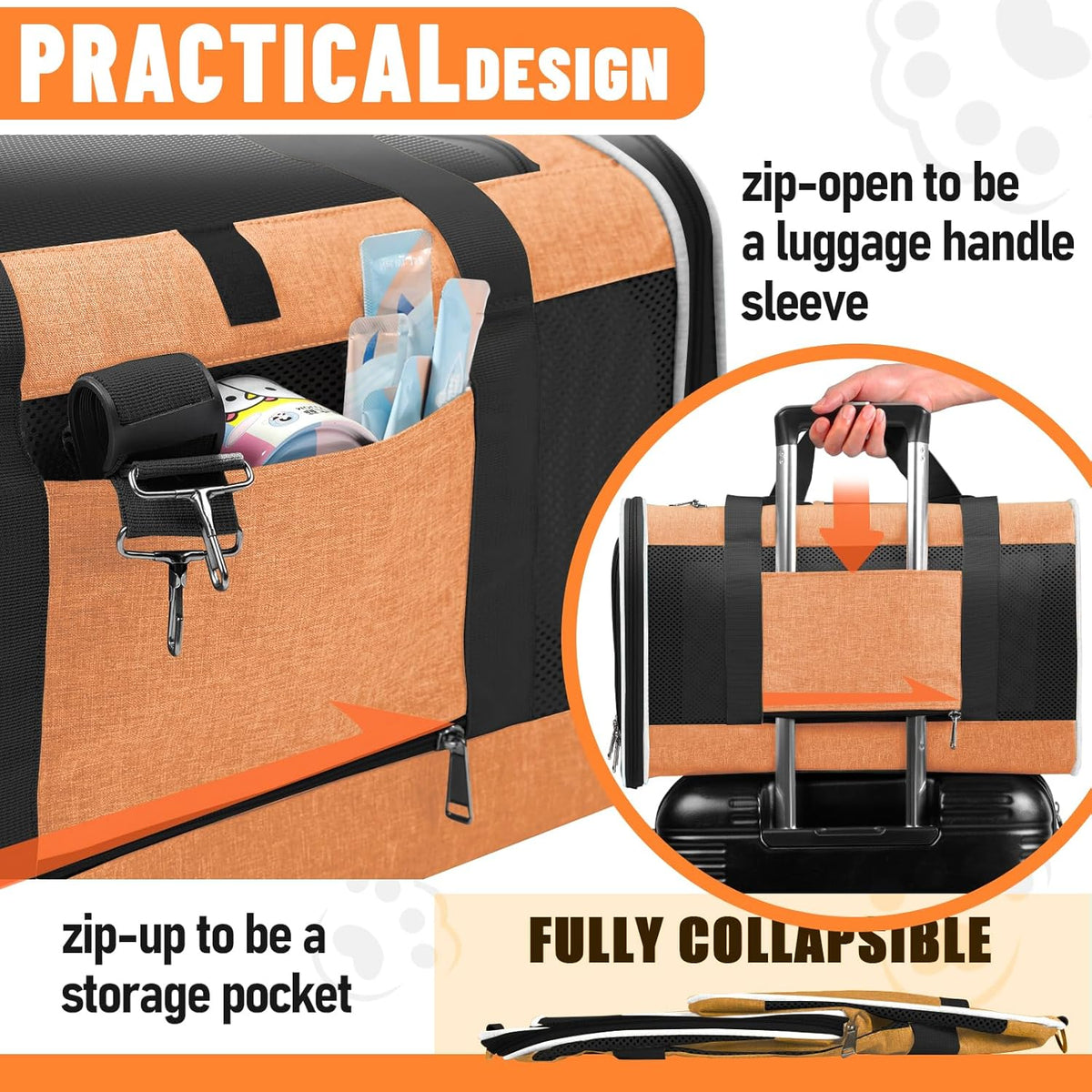 Large Cat Carry Bag, Soft Shell Shih-Tzu Pet Transport Crate, 18x12x12 Top Opening Maltese-Dog Traveling Mesh Kennel 10 Pound, Big Bunny Rabbit Carrying Case Animal Carrier Kitty Product Orange