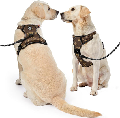 NESTROAD No Pull Dog Harness,Adjustable Oxford Dog Vest Harness with Leash,Reflective No-Choke Pet Harness with Easy Control Soft Handle for Large Dogs(Large,Dark Brown)