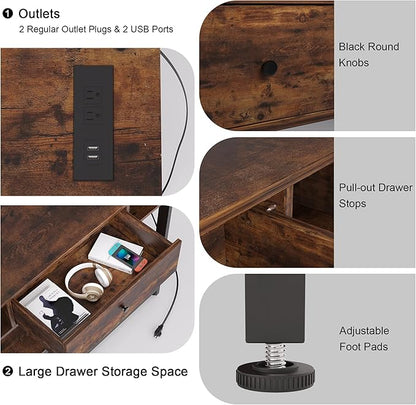 Mexin Console Table with Outlets and USB Ports, Entryway Table with Drawer Storage Shelves, Industrial Wood Hallway Sofa Table for Living Room, Couch, Foyer, Kitchen Counter, 39 Inch, Vintage Brown