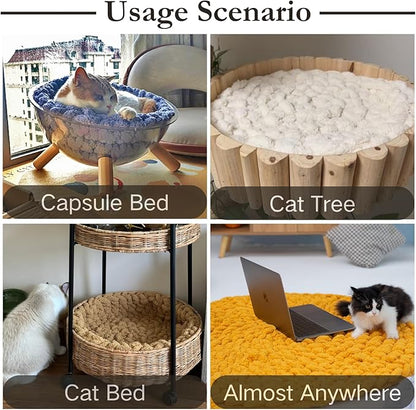 Cat Knitted Bed Mat, Extra-Soft Washable Warm Round Pads Cushions for Indoor Kittens, Cat Trees Towers, Perfect for Kneading and Sleeping (White,Large)