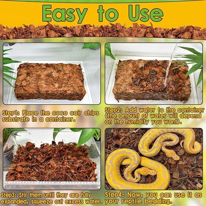 Halatool 2 Pack Snake Bedding Natural Coconut Chips Substrate Coco Husk for Reptiles Tank Terrarium Substrate for Ball Python Frog Gecko Hermit Crab Tortoise