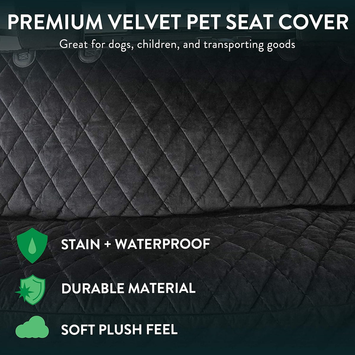 Plush Paws Products Velvet Rear Car Seat Protector w/o Hammock | Washable & Waterproof Back Seat Dog Cover for Car, Truck, & SUV | Nonslip, Tear Resistant Pet Seat Cover | Regular Charcoal