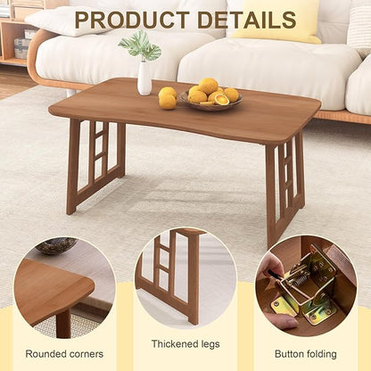 JNNXZZ Japanese Folding Coffee Table,Bamboo Foldable Low Table for Sitting On Floor,Collapsible Floor Tea Tables,Portable Meditation Table for Tatami Living Room Bay Window Office Apartment (Brown)
