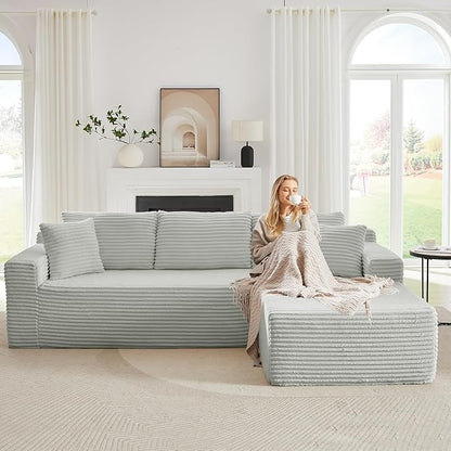 Modular Cloud Sectional Couch with L-Shape Chaise,Modern Upholstered Couches with Deep Seat,Corduroy Sponge Compressed Sofa for Living Room, Bedroom,No Assembly Required(Light Gray)