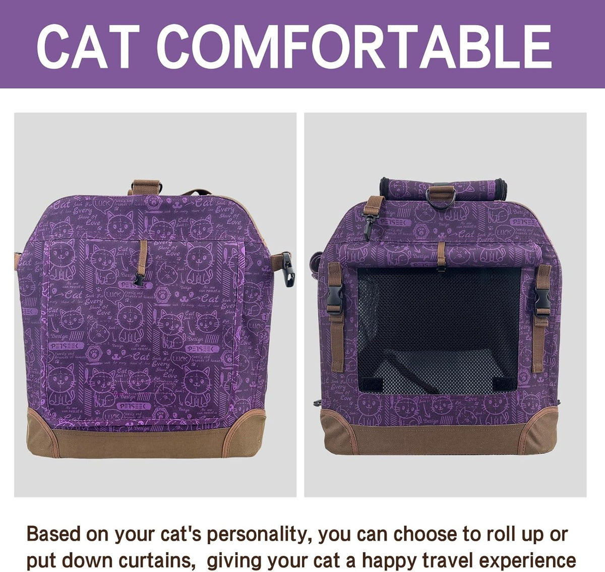 Extra Large Cat Carrier Soft Sided, Portable Small Dog Carrier for 2 Cats, 24"x16.5"x16" Car Travel Folding Comfortable Design, Purple