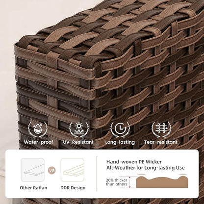 UDPATIO 5 Pieces Patio Furniture Set with Fire Pit Table, Outdoor Conversation Set with Rocking Swivel Chairs, Wicker Furniture Set with Waterproof Cover, 4'' Thickened Cushion, Khaki