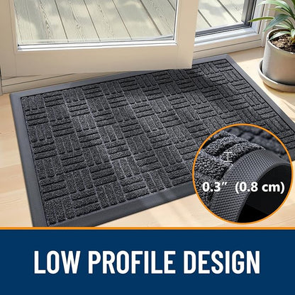 OLANLY Front Door Mat Outside Entrance 71x47, Absorbent, Heavy Duty Sturdy Natural Rubber Doormat Indoor Outdoor, Non-Slip, Stain and Fade Resistant, Low Profile Floor Mat for Entryway, Black Gray