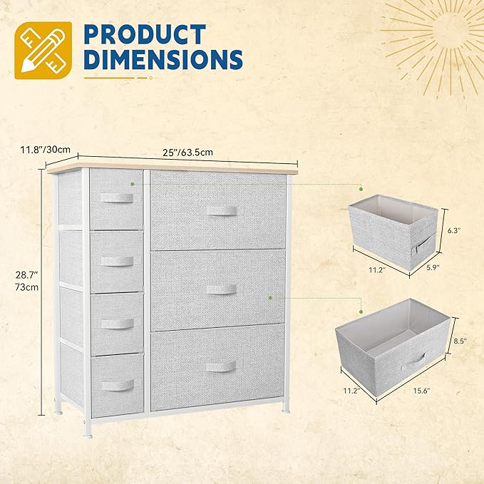 DWVO Dresser for Bedroom, 7 Drawers Fabric Dresser, Organizer Unit for Living