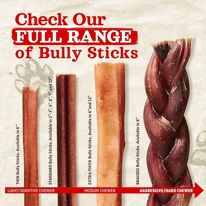 Natural Farm Odor-Free Bully Sticks (12 Inch, 12 Pack), 1.2 lbs. Per Bag, 100% Beef Pizzle Chews, Grass-Fed, Non-GMO, Fully Digestible Long Lasting Best Dental Treats to Keep Your Dogs Busy