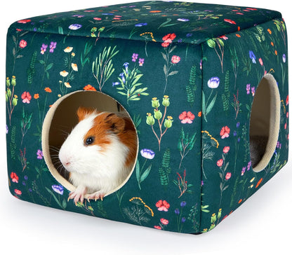 Bienbee Guinea Pig Hideout, Washable Guinea Pigs House Cozy Guinea Pigs Bed for Small Pet Bunny/Rabbit/Hamster/Chinchilla Guinea Pig Accessories Green Flowers