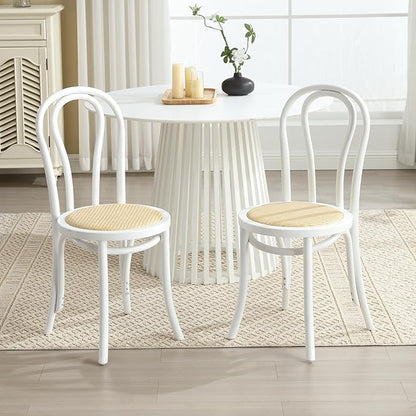 DM Furniture Wedding Chairs, Rattan Dining Chairs Set of 6 French Bistro Chair with Backrest Bentwood Cafe Chair for Dining/Kitchen Room,Home,Banquet, No Assembly Required, White Wood