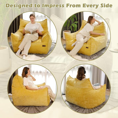 Giant Bean Bag Chair, Beanbag Chairs for Adults, Teens & Kids, Comfy Sofa Chair with Handle & Filling for Living Room, Reading & Gaming, Non-Slip(Yellow-XL)