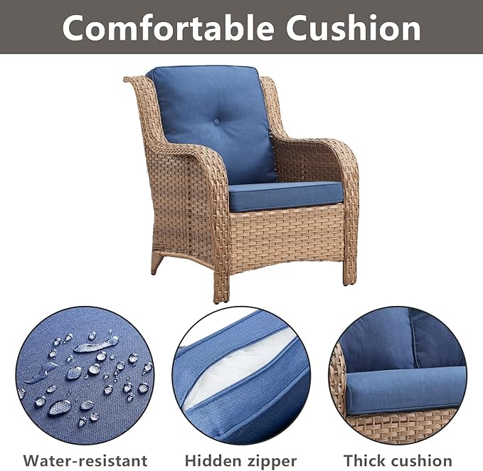 Rilyson Patio Bistro Set Outdoor Chairs - 3 Piece Wicker Rattan Patio Furniture Set with 2 Armrest Chair and 1 Side Table for Proch Deck Garden Backyard Balcony(Yellow/Blue)
