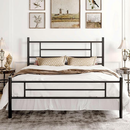 SHA CERLIN 14 Inch Full Size Metal Bed Frame with Iron-Art Headboard and Footboard,Under Bed Storage Space,Platform Bed with Metal Slats Support,Easy Assembly,Noise Free,No Box Spring Needed,Black