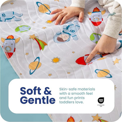 IMPROVIA® Pee Pads for Kids - Bed wetting Pads for Kids Potty Training Bed mats for Toddlers Waterproof Reuseable Washable Absorbent, Non Slip - Space Design - Twin Size 34”x36 (2 Pack)