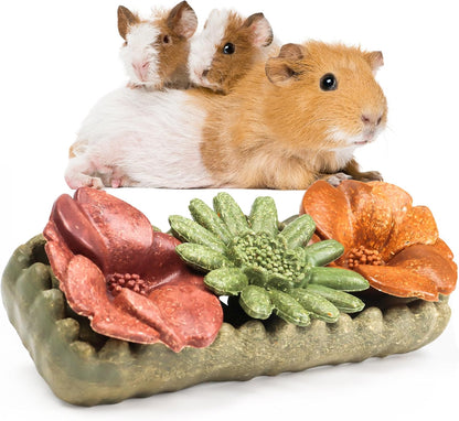TEEWY 4PCS Guinea Pig Chew Toys, Prevent Teeth Overgrowth, Natural Vegetables and Timothy Grass, Hamster Chew Toys, Guinea Pig Toys, Chinchilla Toys, Grass Patch & Flowers
