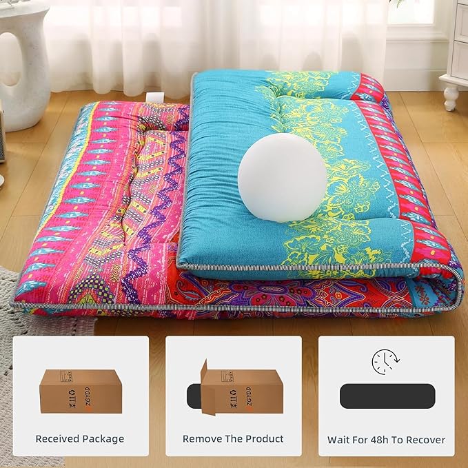 DELADOLA Japanese Floor Mattress,Thicken Japanese Floor Sleeping Pad Foldable,Roll Up Tatami Mat Easy to Store and Portable,Futon Mattress Suitable for Camping and Guest Room (B, Twin (80" x 36"))