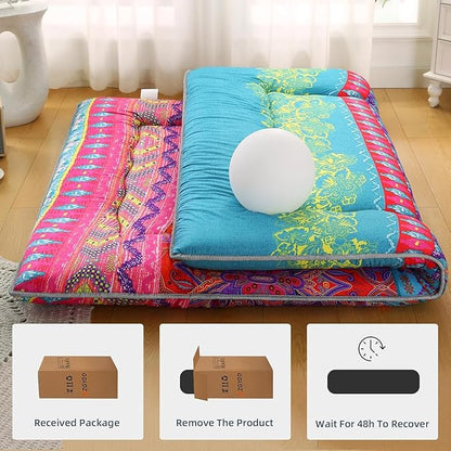 DELADOLA Japanese Floor Mattress,Thicken Japanese Floor Sleeping Pad Foldable,Roll Up Tatami Mat Easy to Store and Portable,Futon Mattress Suitable for Camping and Guest Room (B, Twin (80" x 36"))