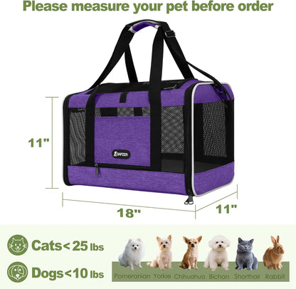 Per Carrier for Cat 18x11x11 Inch FAA Complaint, Kitten Taxi Top Load Soft Cloth Bag, Small Animal Portable in Cabin Crate Shih Tzu Dog Kennel Carry Case, 4-Sided-Ventilated Kitty Purse Purple