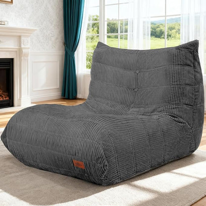 Bean Bag Chair,Giant Beanbag Chairs for Adults,Comfy Large Fireside Chair Lazy Sofa,Corduroy Bean Bag Lounger with Memory Foam Filled,Floor Sofa Couch for Home,Dorm,Living Room (Dark Grey)